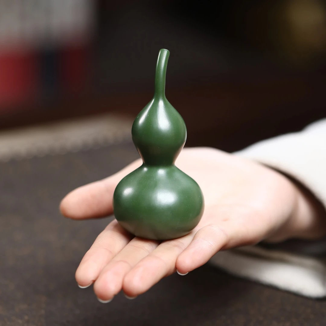 年余全手工绿泥葫芦茶宠紫砂创意家用中式茶道周边手工艺品把玩