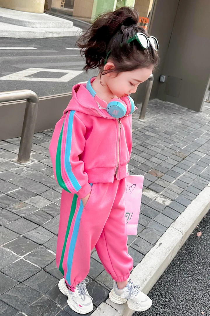 女童套装2025新款洋气儿童秋装运动服时髦衣服秋季连帽女孩两件套