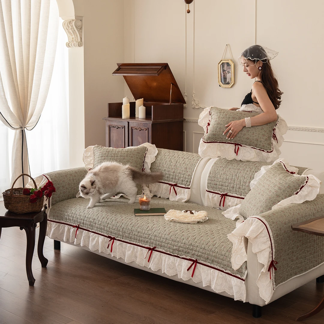 2025新款ins风全棉刺绣布艺沙发垫直排式防滑沙发坐垫子沙发盖布