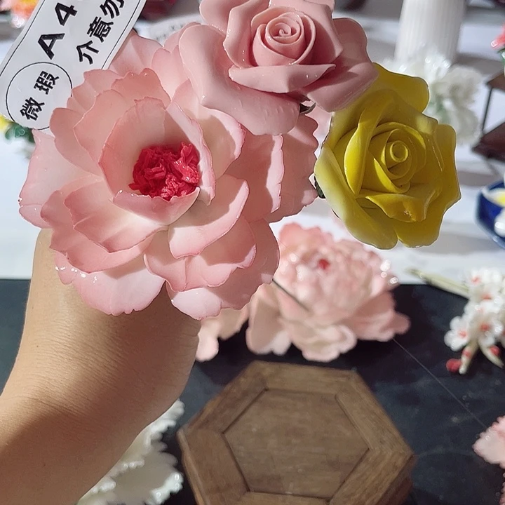 瓷片纯陶瓷手工捏花