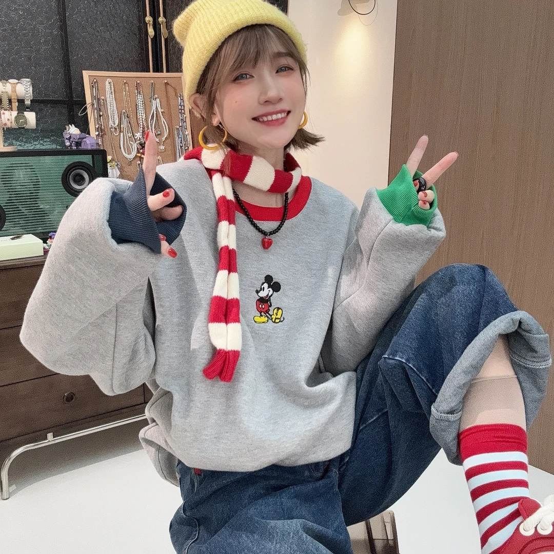Apr.【小头米奇】秋冬新款重工刺绣圆领百搭宽松长袖卫衣女SC25942