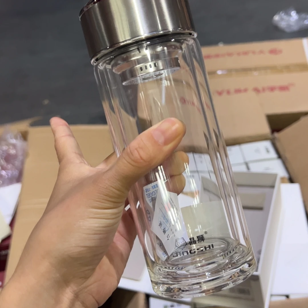 晶双层玻璃杯340玻璃杯本色玻璃杯提环