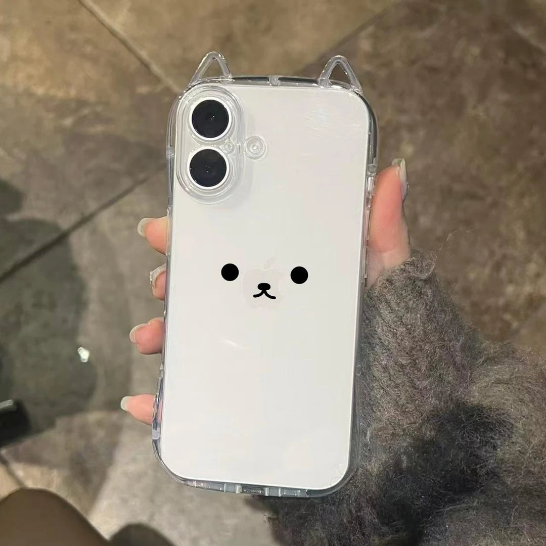 奥菲顿简约熊表情适用苹果16/15Pro手机壳iPhone14/13/12猫耳朵套
