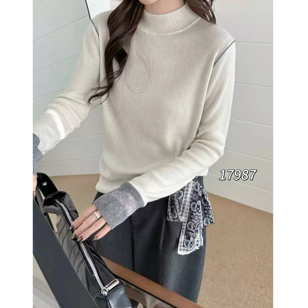 17987（部分无水洗唛介意慎拍）CHUXUN半高领手袖撞色长袖针织衫