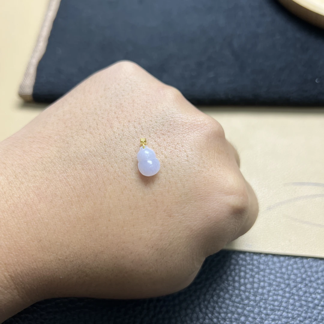 翡翠葫芦吊坠满浅紫18K金女式福禄常伴高贵气质百搭素款