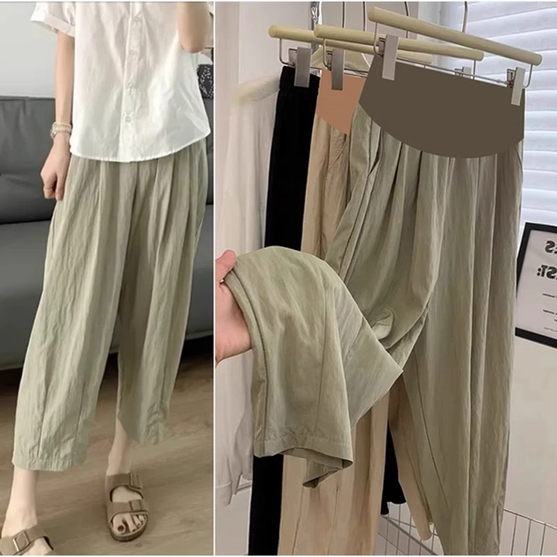 孕妇裤夏季薄款外穿新款大码宽松孕妇托腹阔腿裤九分凉凉裤子夏