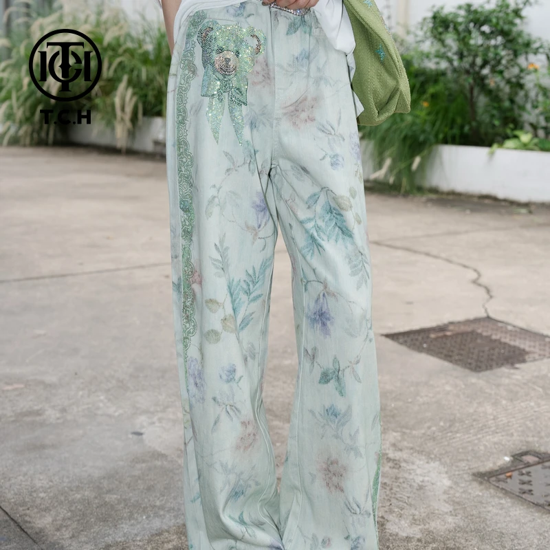 TCH私服烫钻工艺新时尚淑女百搭新潮流长裤女T75B20E5005轻奢tch