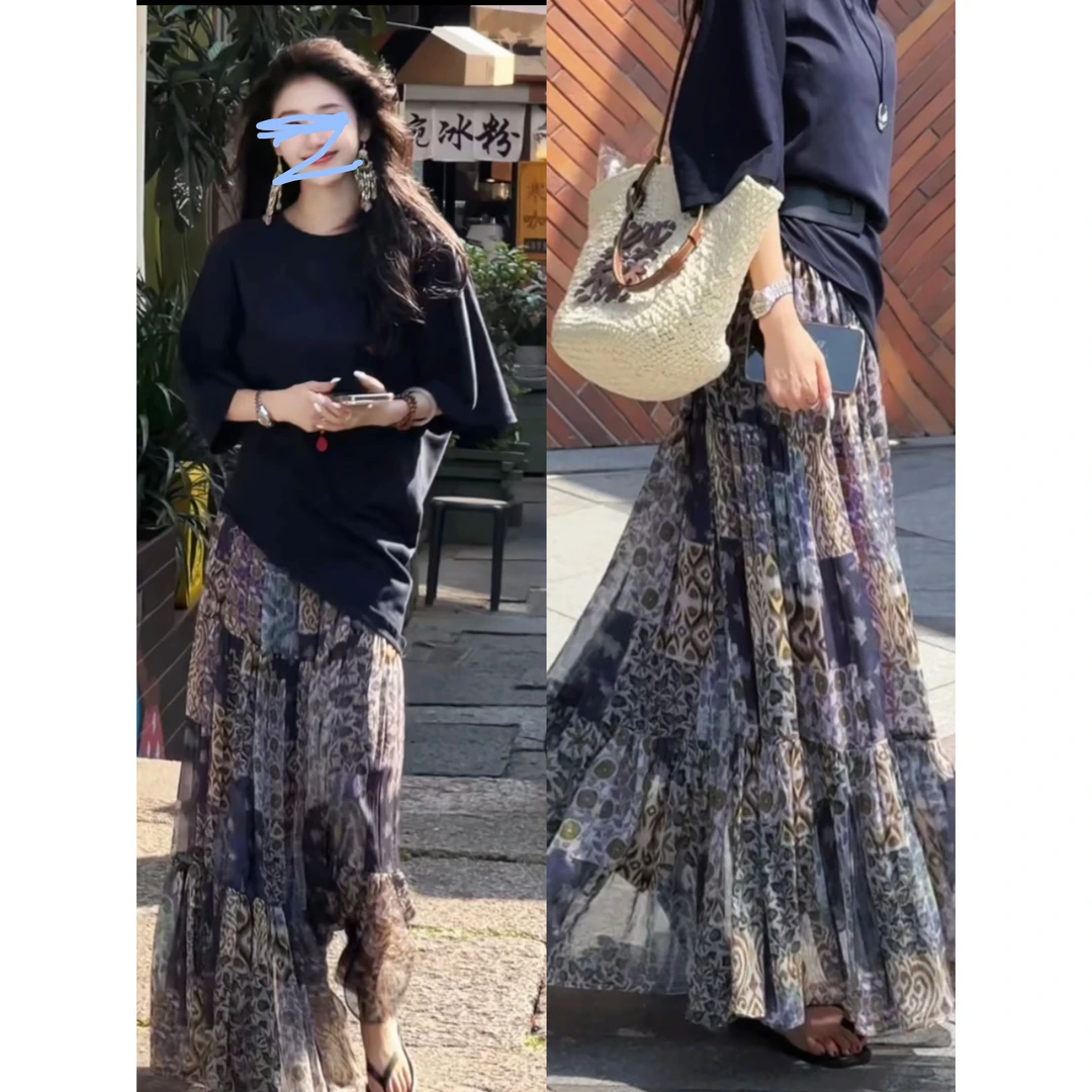 新款时尚设计休闲气质款T恤+ 休闲时尚百搭高腰半身裙套装261VIP