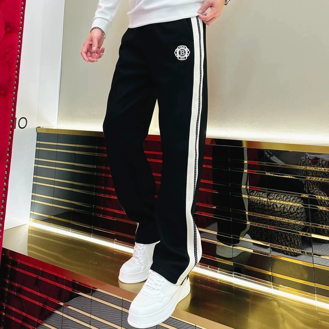 2025春季高端织带条纹直筒运动休闲裤男士宽松轻奢长卫裤子潮