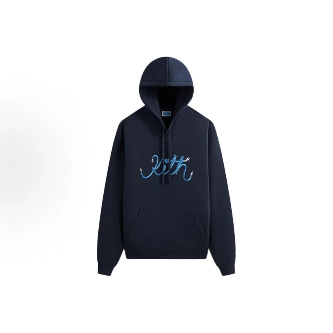 Ki × Ds 联名款 藏蓝色 蓝色字体印花连帽长袖卫衣2503310303C