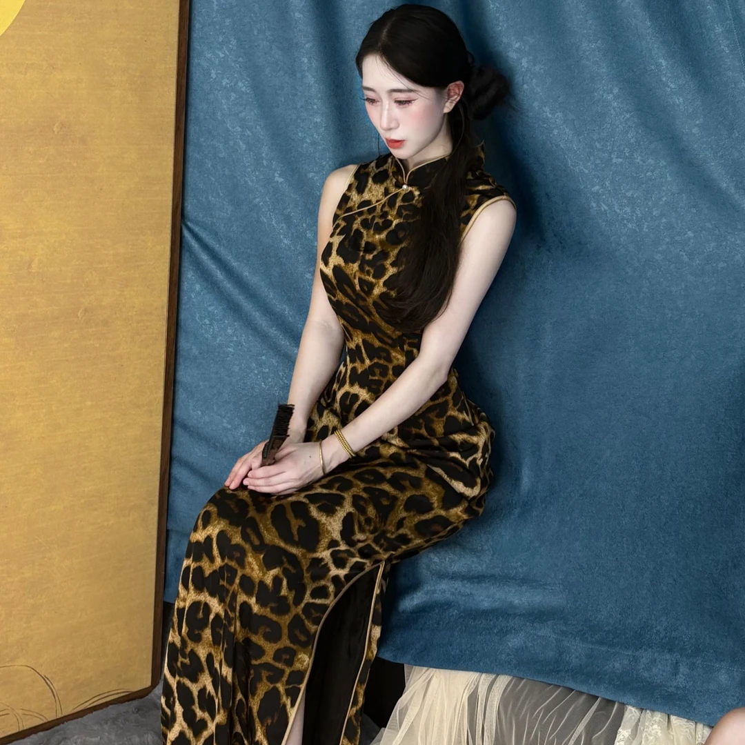 LHMknk1画报夫人原创自制中式国风女装改良版夏季旗袍裙 港工豹纹