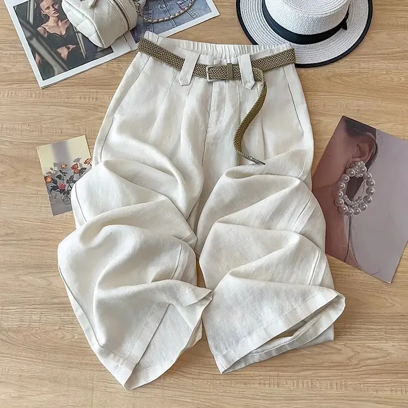 2025新款轻奢天丝亚麻阔腿裤女夏季薄款宽松垂感直筒裤休闲棉麻子