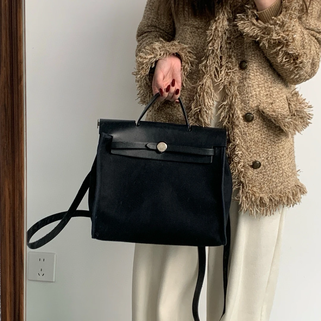95新 Hermes/爱马仕 hermes黑色herbag手提单肩包