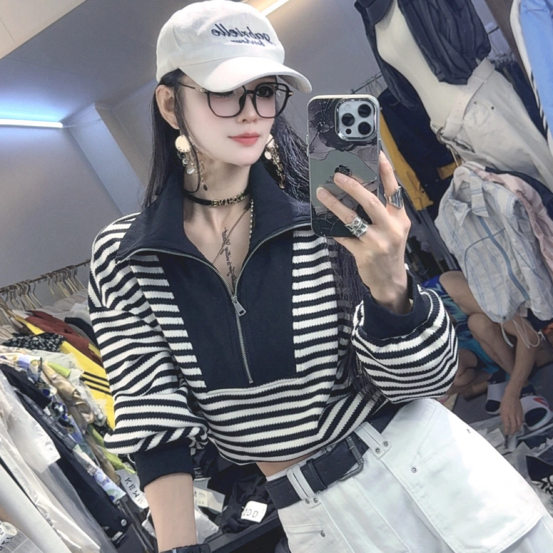 【C度笑笑力推】08108新品时尚小众设计师款意法高货条纹卫衣