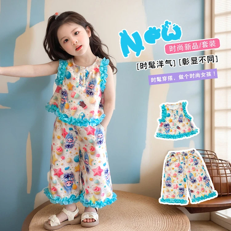 女童敖丙印花两件套夏季2025新款儿童洋气时髦套装女宝宝薄款夏装