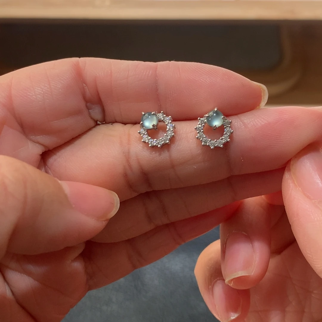 翡翠银S925镶嵌耳饰耳钉