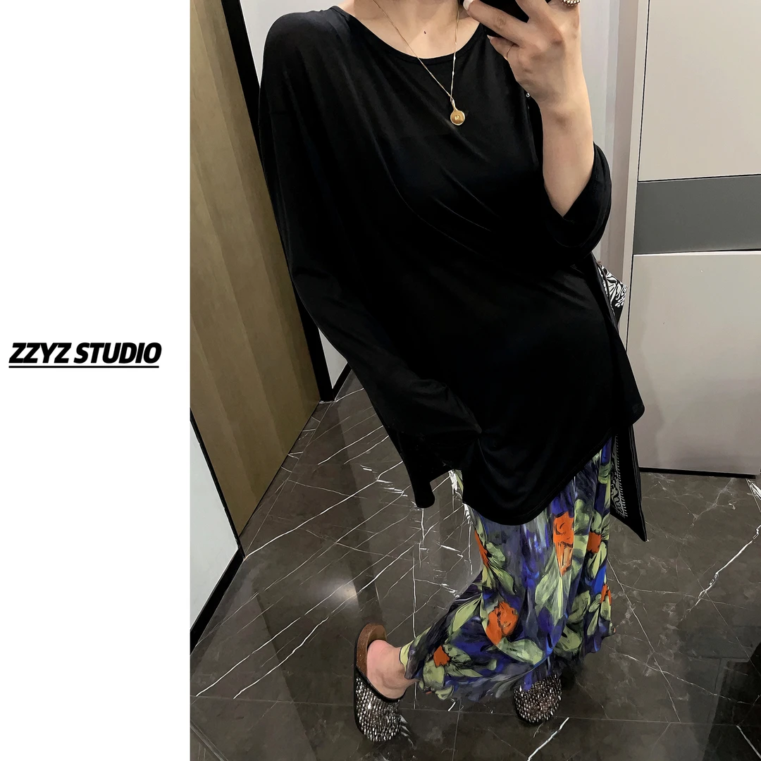 【ZZYZ】“蓝野花影”不规则晕染印花休闲气质小众设计感半身裙