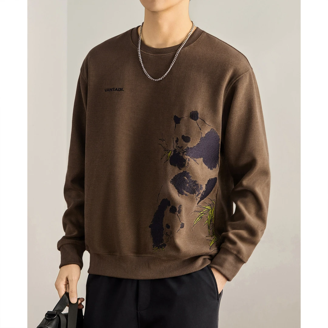 MR.MUDI/穆迪先生潮牌复古熊猫绣花加绒卫衣男重磅欧棉绒宽松休闲