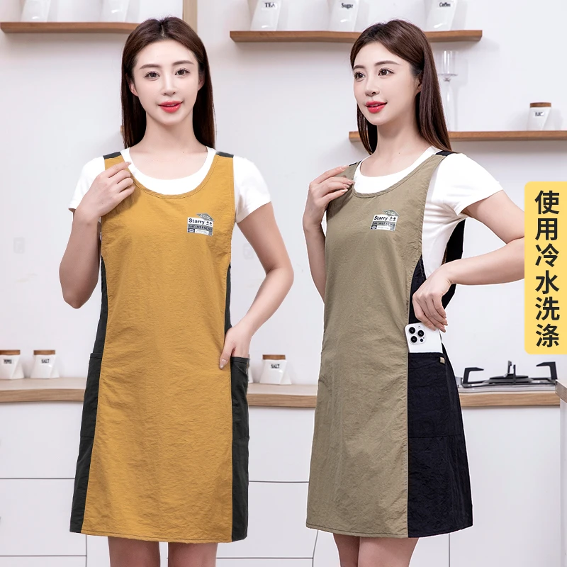 JIAQILI/佳绮利新款撞色收腰马甲围裙厨房餐饮家用防水防油可印制