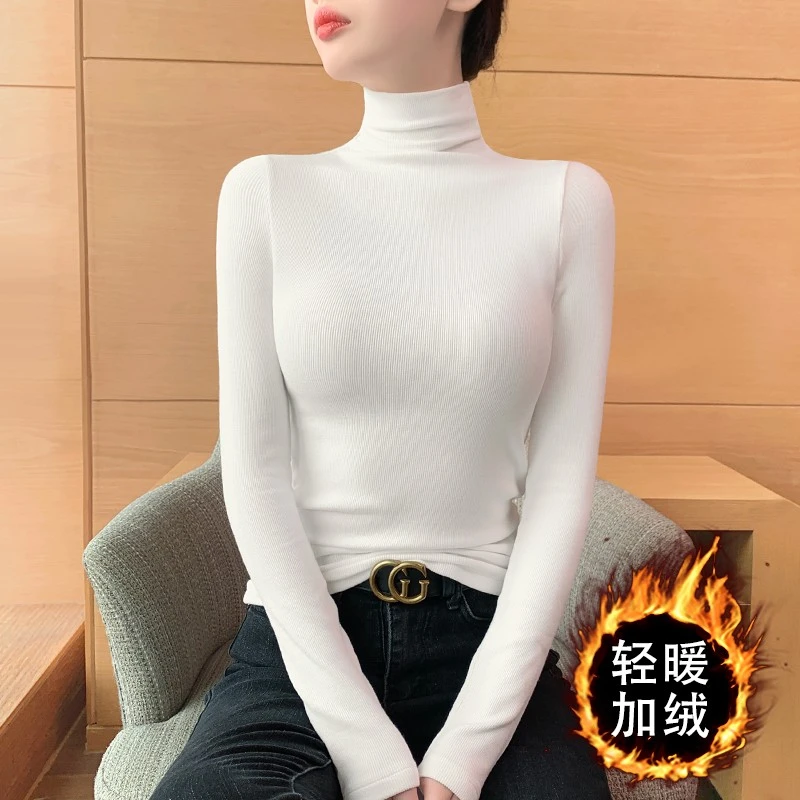 加绒加厚白色高领打底衫女2026新款秋冬季内搭高级感修身保暖上衣