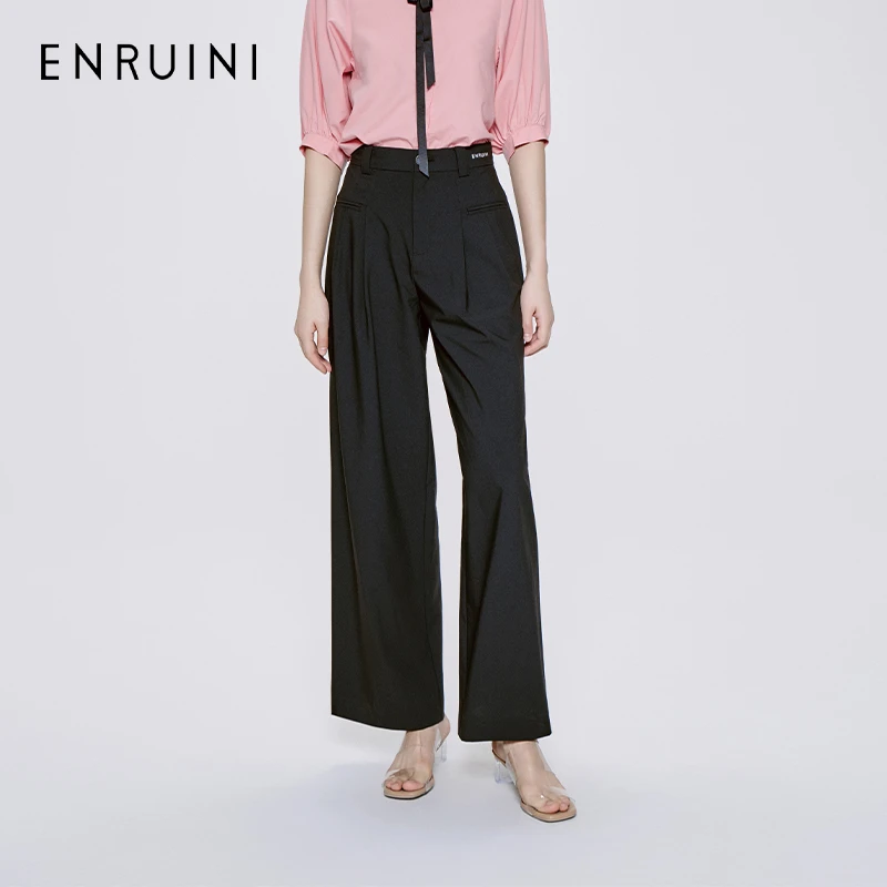 恩瑞妮2025款夏西装阔腿裤长裤女士高腰通勤宽松气质ESXK3B163