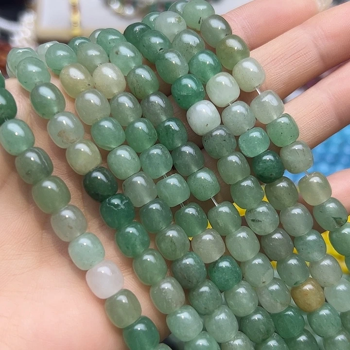 玛瑙/玉髓未镶嵌珠宝半成品T634   8.5m天然绿东陵墩墩两条