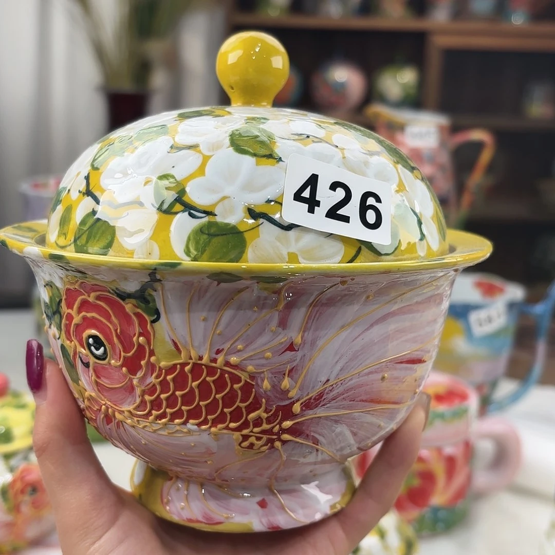 瓷片蓝*柔景德镇手绘高温釉下彩陶瓷茶具