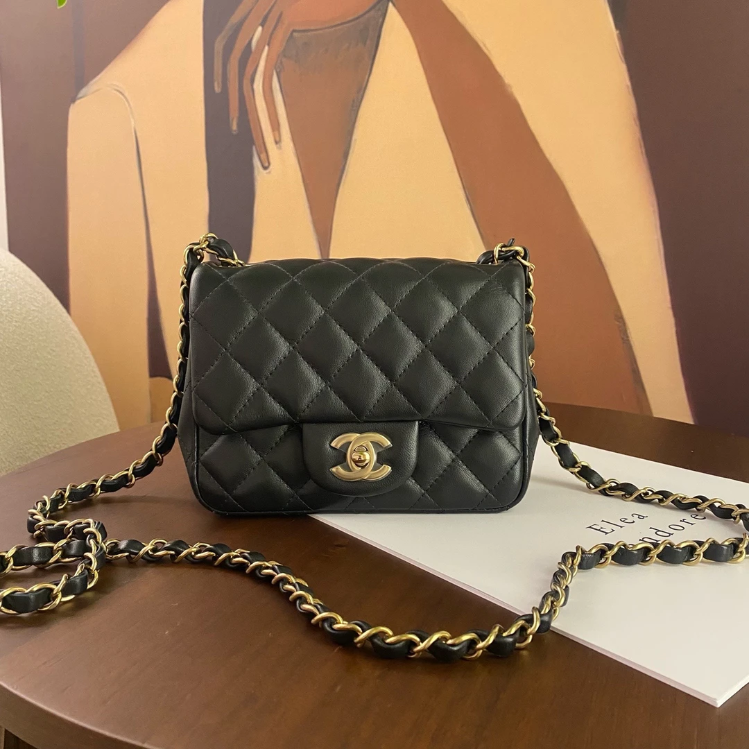 95新 Chanel/香奈儿 25A黑金羊金球方胖子 斜挎包
