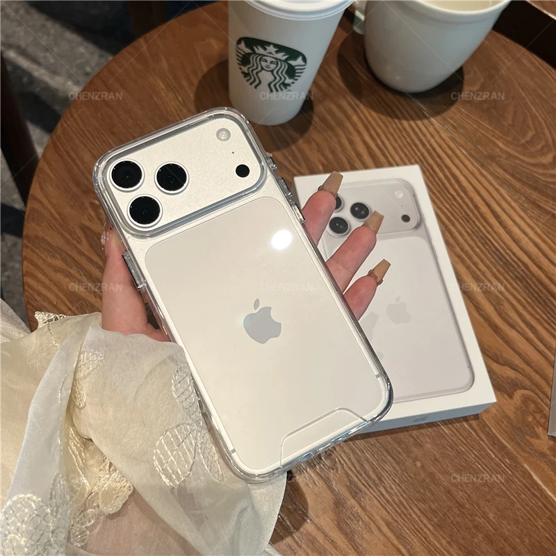简约高级感适用苹果17promax手机壳透明防摔硅胶边框保护套硬背板