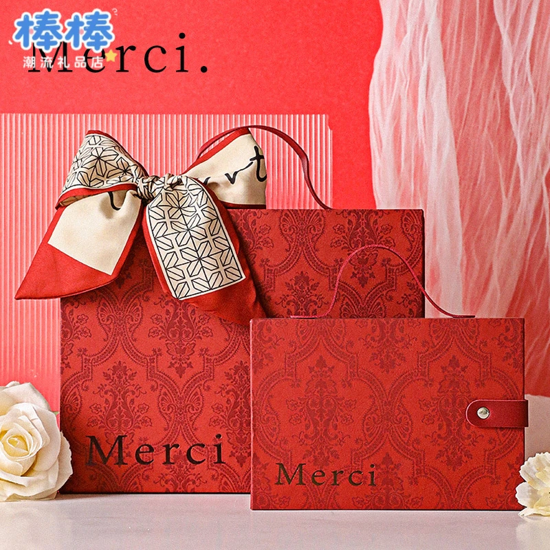 礼物盒礼品盒手提印花抽屉红色礼盒保温杯化妆品包装盒空盒