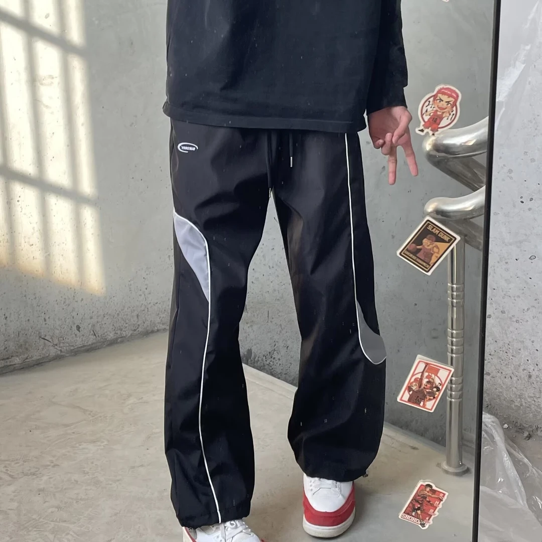 时尚街头复古vintage尼龙反光春秋新款直筒宽松男ins休闲运动长BQ