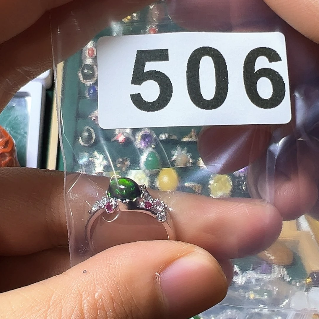 欧泊戒指银S925镶嵌酱****菜