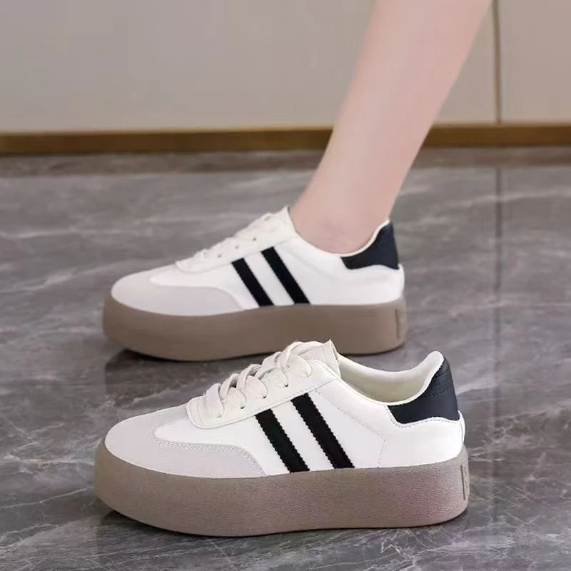 增高休闲鞋秋季女鞋鞋子小白鞋皮革拼接百搭