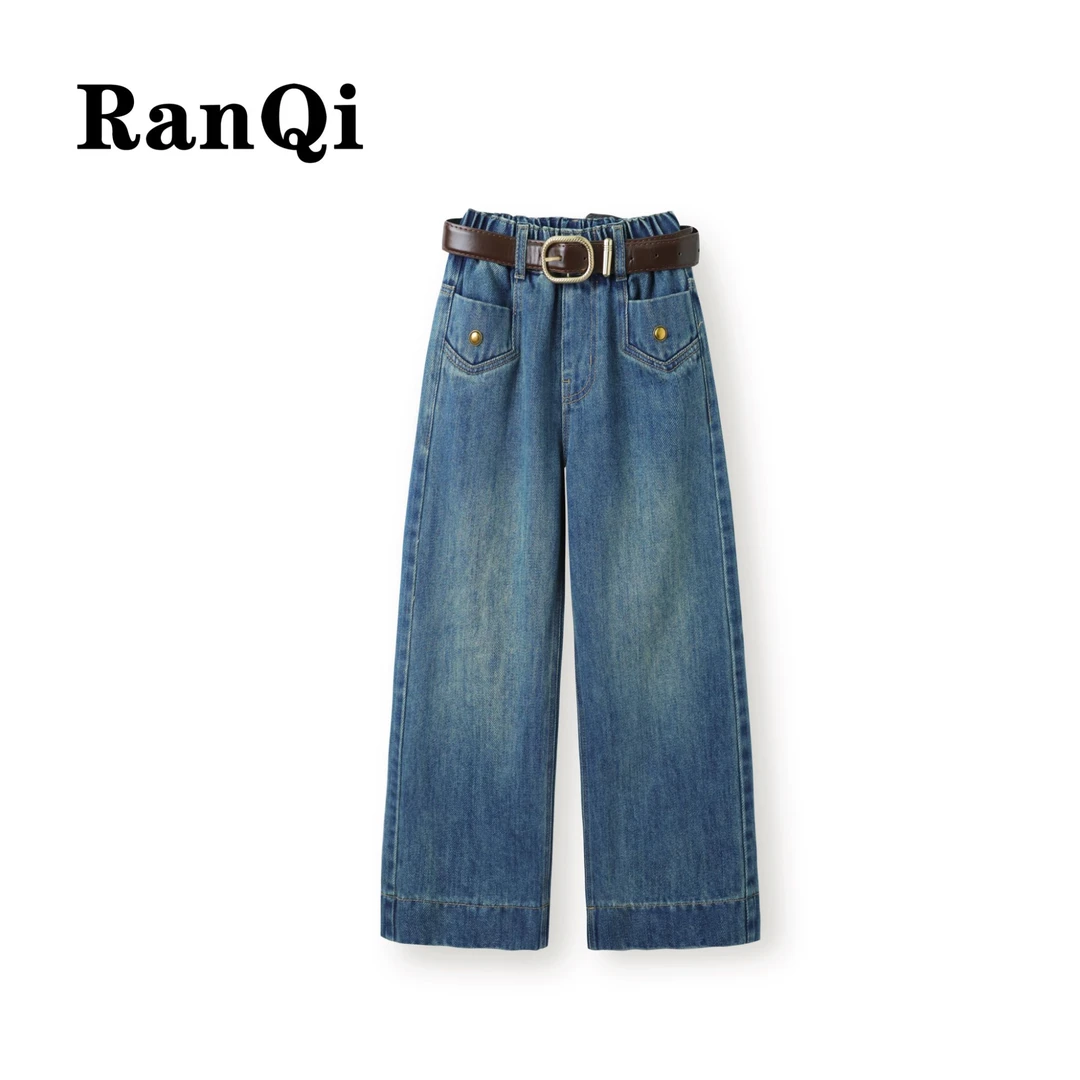 女童牛仔裤夏款2025夏季新款前口袋设计款中大童百搭直筒裤A037