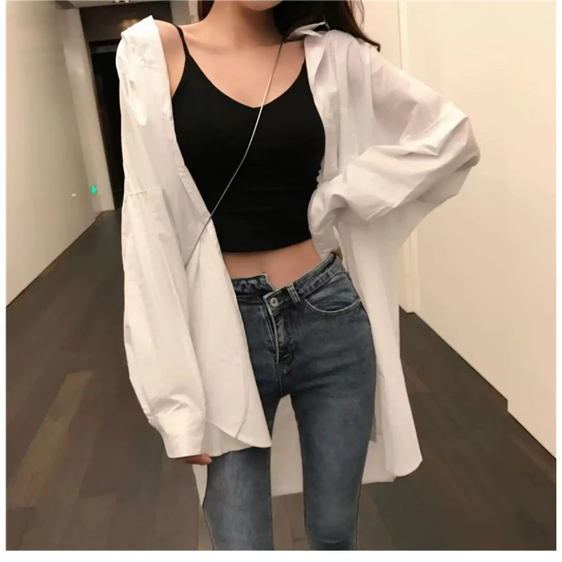 【大口袋】陈思思2025春季新款时尚休闲显瘦白色衬衫宽松长袖上衣