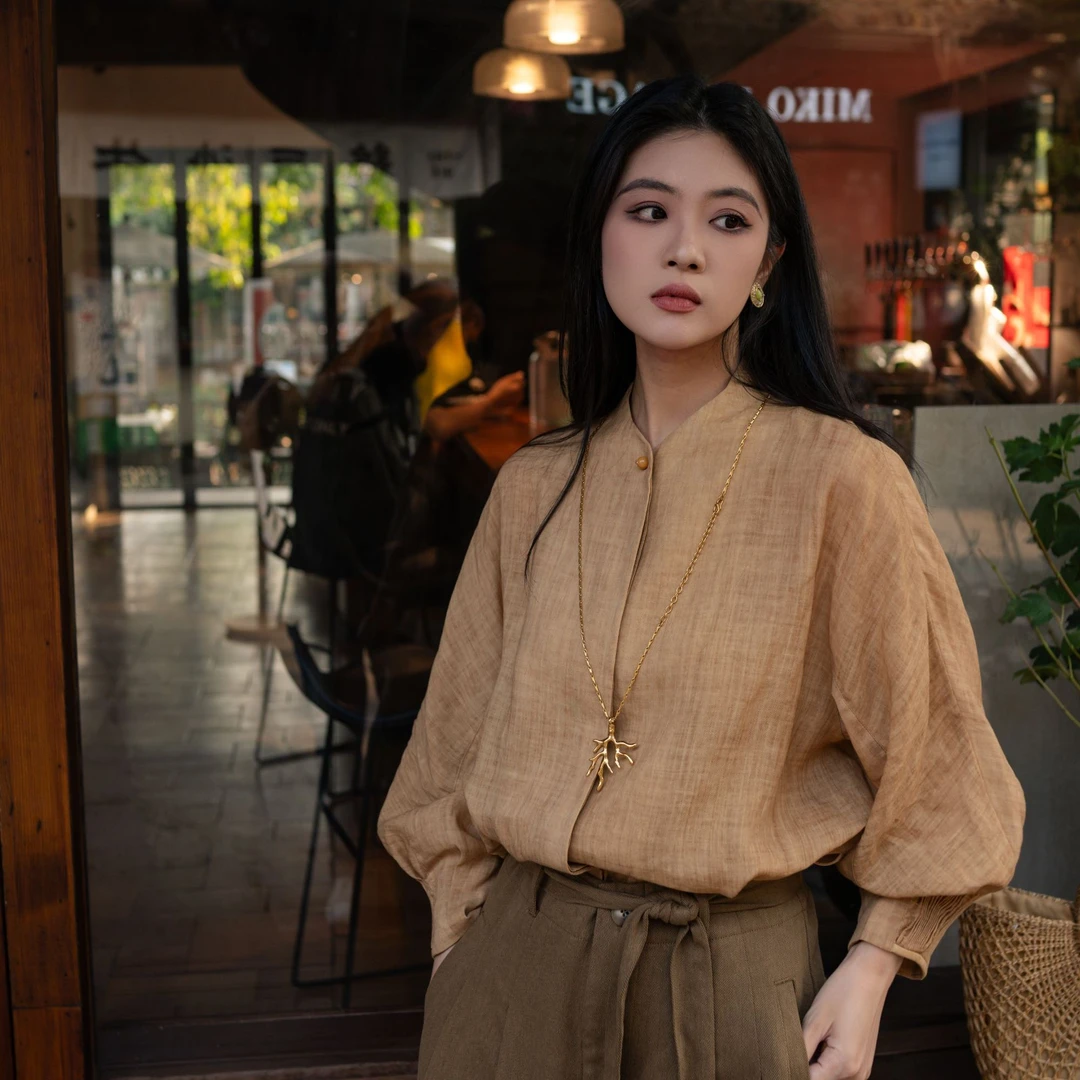 吕小男【清檀】新中式国风琥珀系设计植物染高级小众百搭长袖衬衫