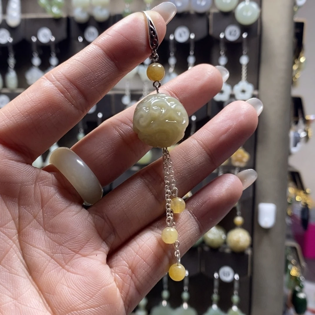 和田玉耳饰银S925镶嵌龙****购