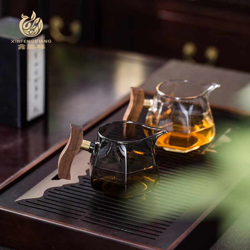 六角木璃公道杯 高硼硅耐热玻璃 中式高档 400毫升