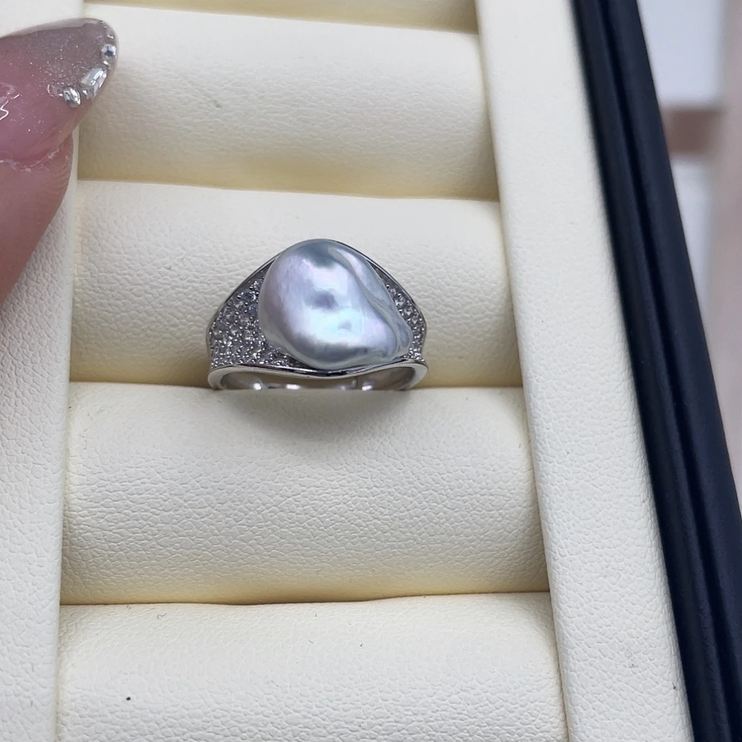 戒指海水珍珠银S925镶嵌