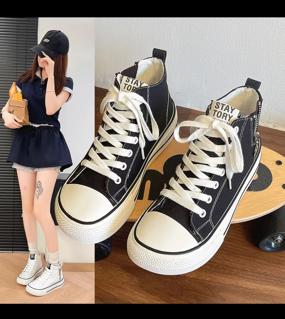 2025新款春夏秋冬情侣潮流休闲潮鞋运动高帮帆布鞋中帮拼接舒适