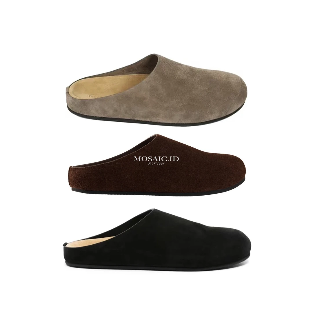 MOSAICID｜老钱风包头拖舒适平底米色耐磨半拖车缝线休闲博肯