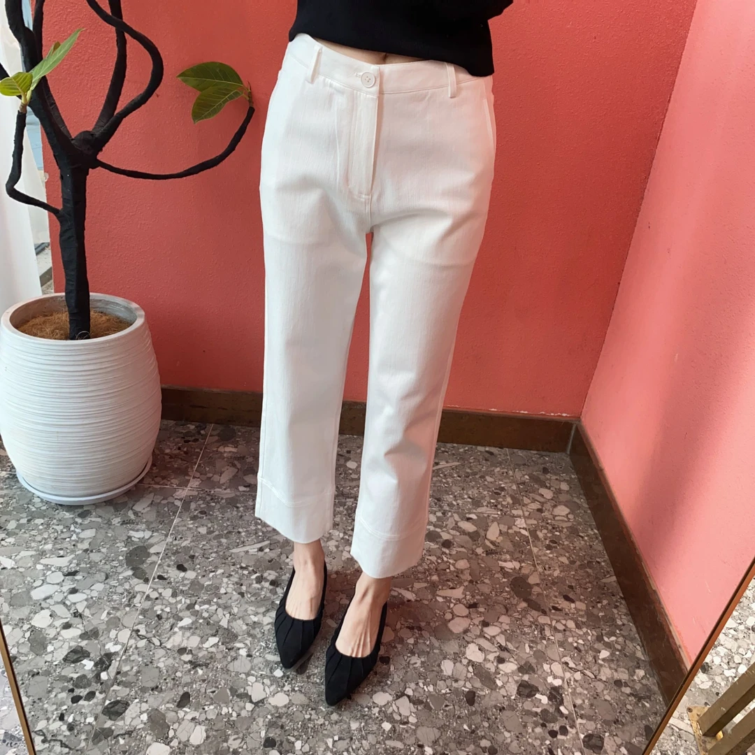 （默茗服装）纯色挽脚烟管裤