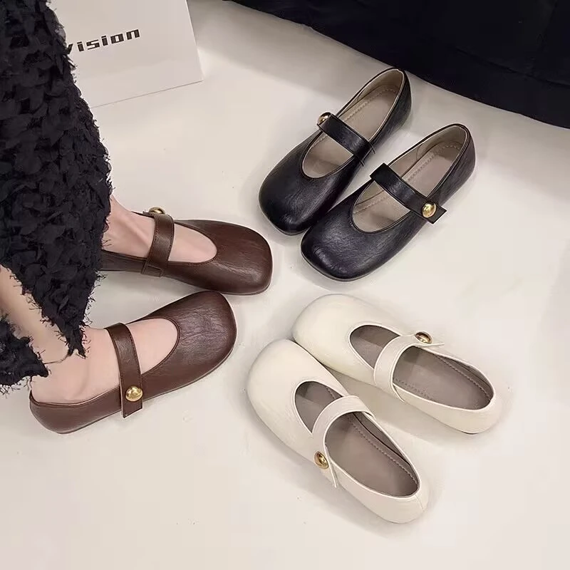 春夏软皮学院风平底休闲鞋女2025年新款舒适浅口软底配裙子单鞋