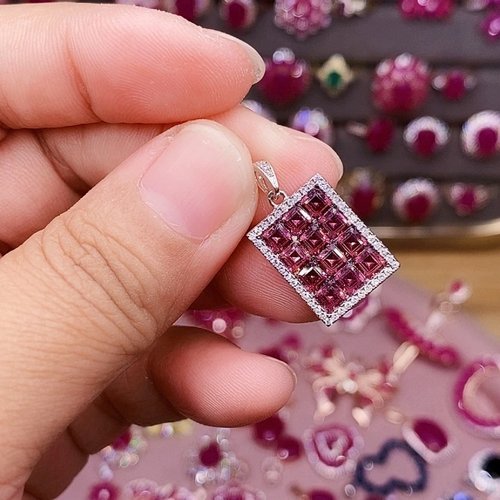 吊坠(不含链)银S925镶嵌红宝石