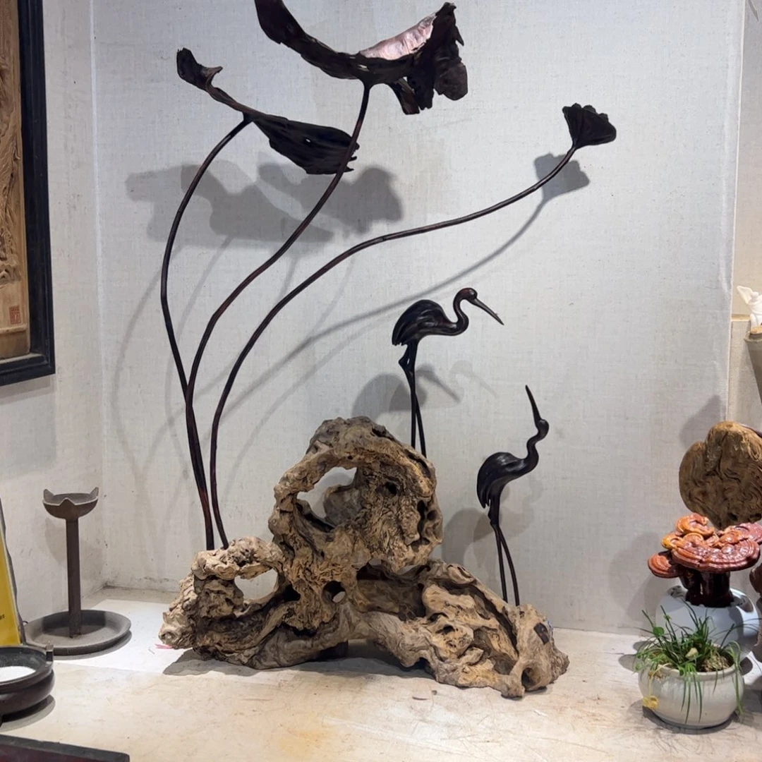 木梧*雨根雕仙鹤香炉仙鹤