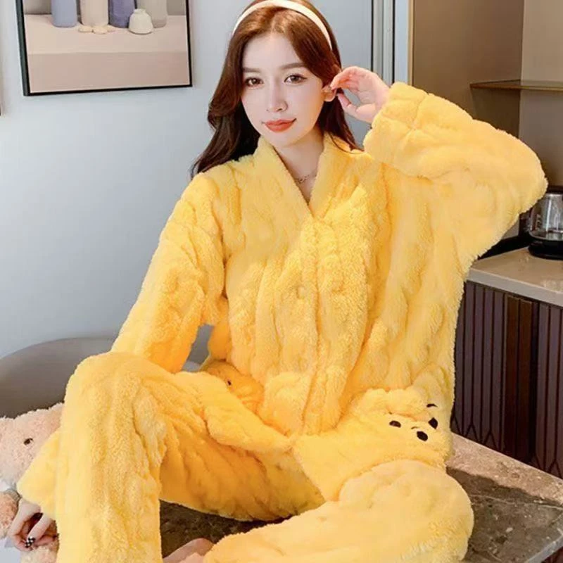 冬季新款睡衣女套装家居服加绒加厚外套