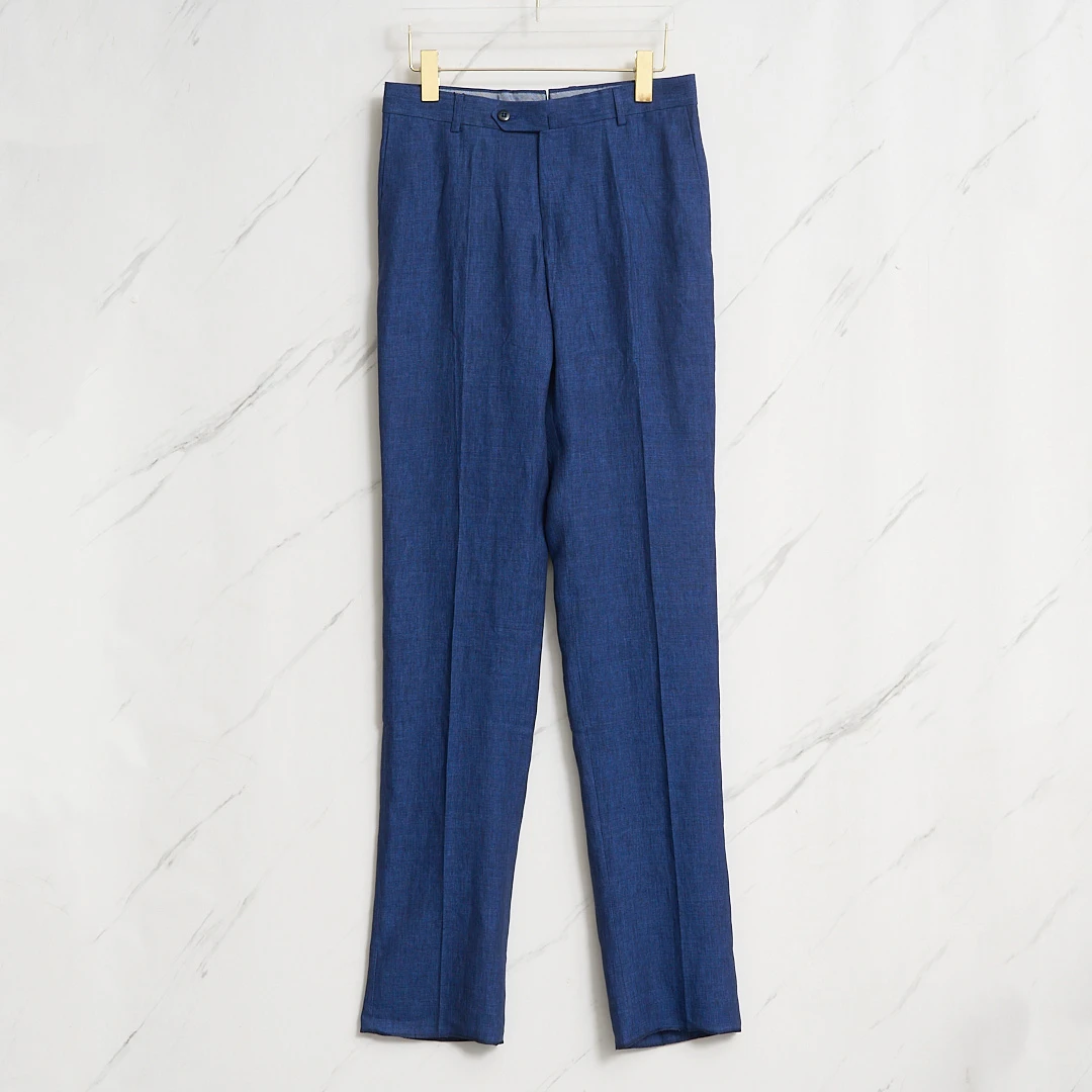 ZEGNA男士宝蓝亚麻休闲裤/YZ200552