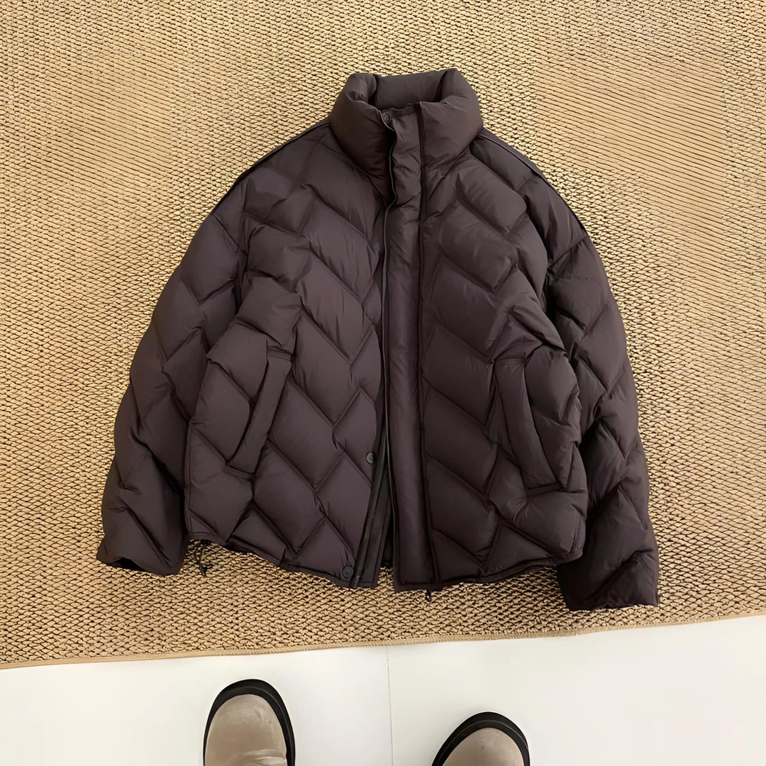 冬季新款男波浪纹立领羽绒服潮流设计感时尚白鸭绒加厚保暖羽绒衣