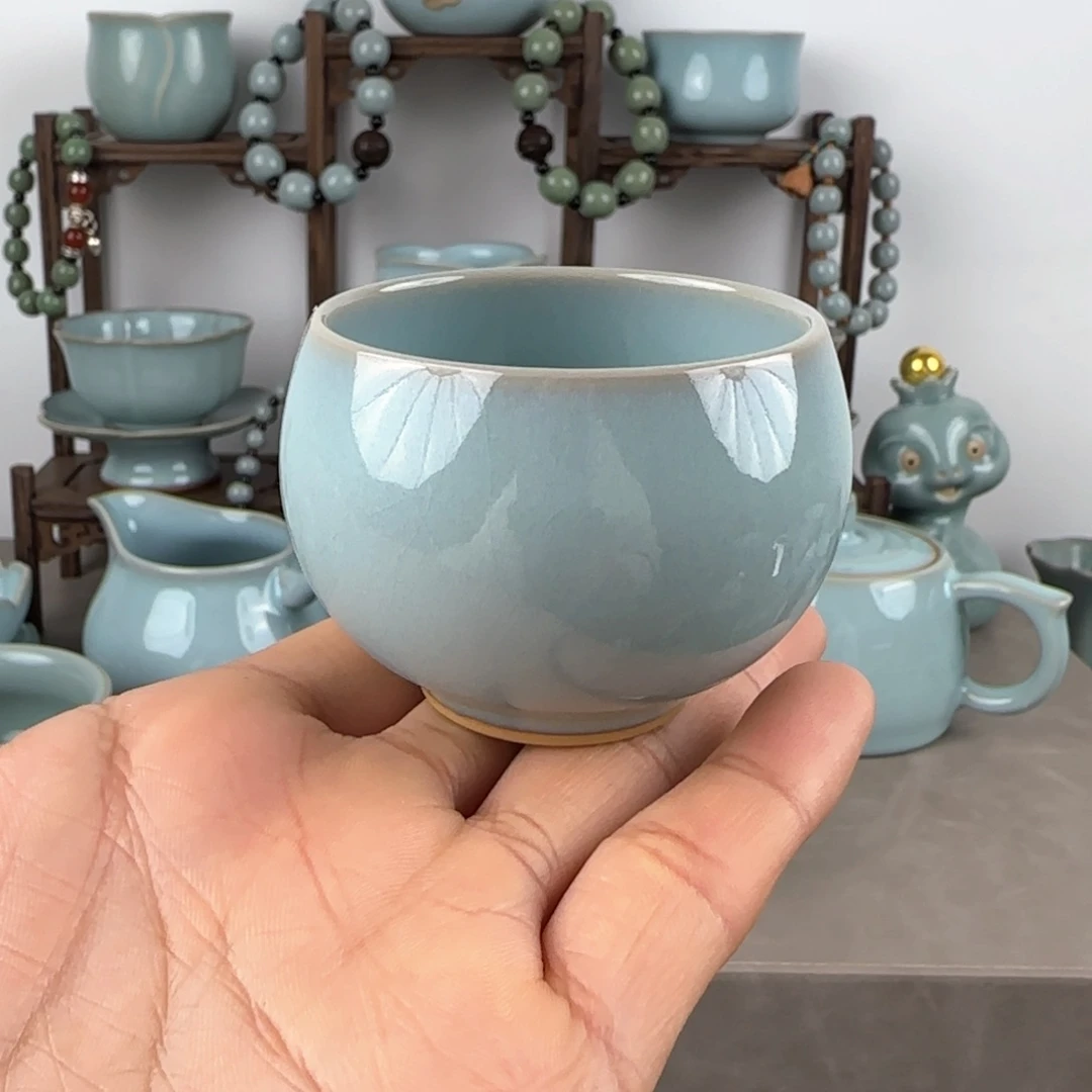 瓷片汝瓷西施壶杯圈足烧天青釉