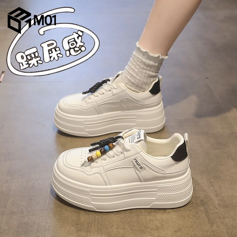 M01女鞋小白鞋女款2025新款秋季厚底增高6cm学生运动板鞋小码34